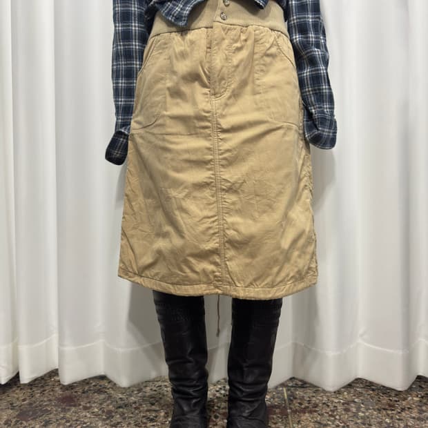 beige banding midi skirt