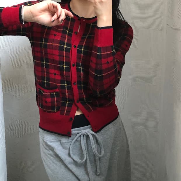 Polo 폴로 랄프로렌 신형 레드컬러 블랙와치 하트로고 걸즈 가디건