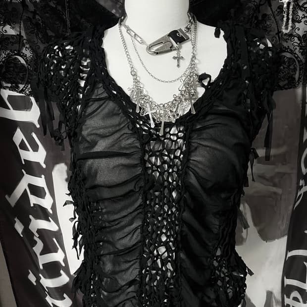 Gothic Vkei 쉬어시스루셔링 그런지탑 아방가르드펑크탑핀터레스트