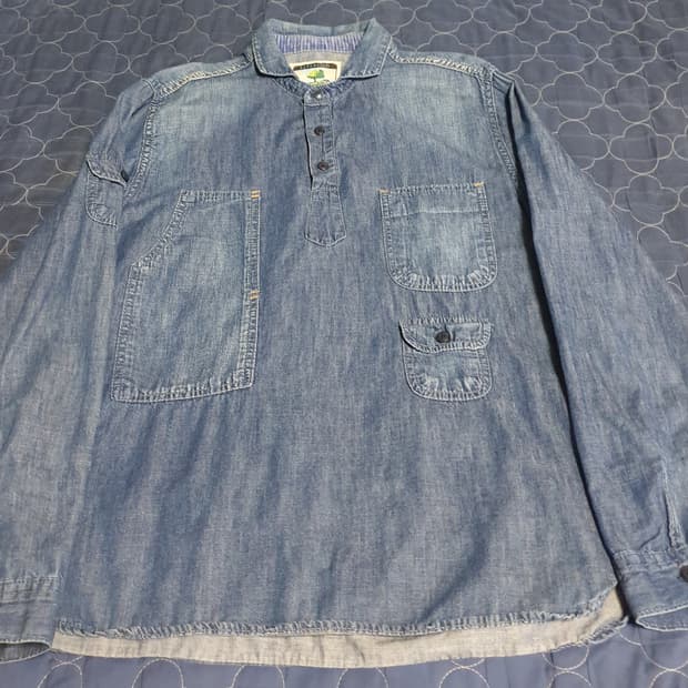 ESTABLISH 블랙라벨 헨리넥 숏카라 빈티지 생지 데님 긴팔셔츠(L)