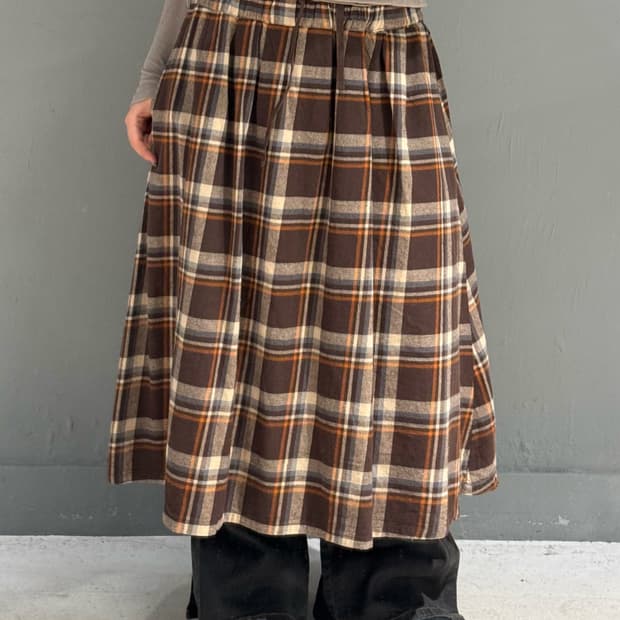 nerd brown check pattern skirt 