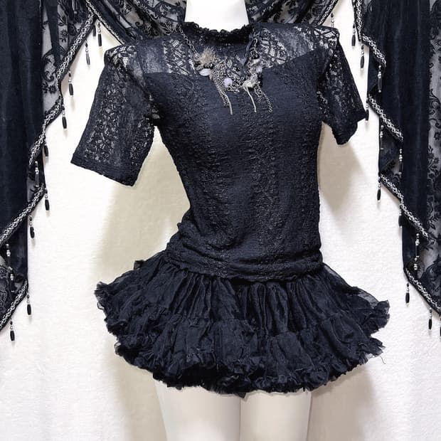 로맨틱고딕 고스로리 펑크 레이스 시스루 반팔탑 오네갸루 아게하 미사 세라