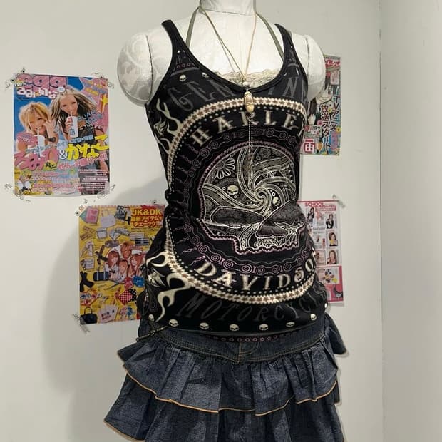 Harley Davidson skull-printed sleeveless