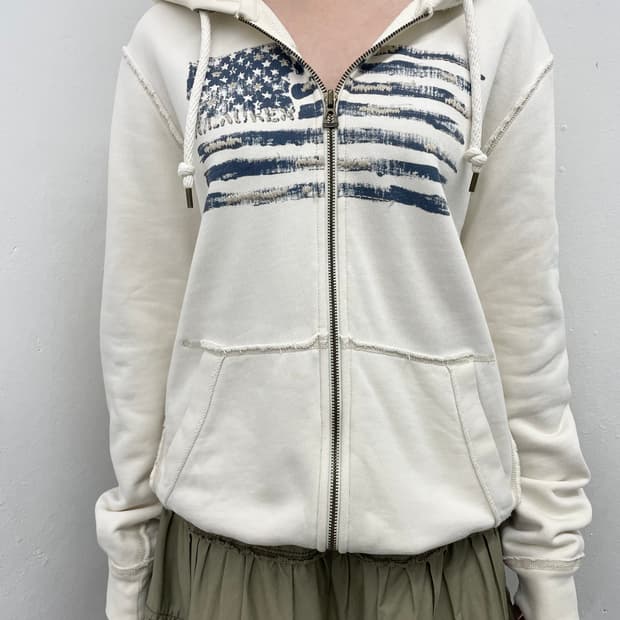 폴로 성조기 그런지 후드집업 