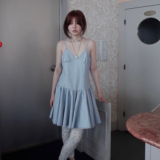 프레클 레이스 레더 드레스