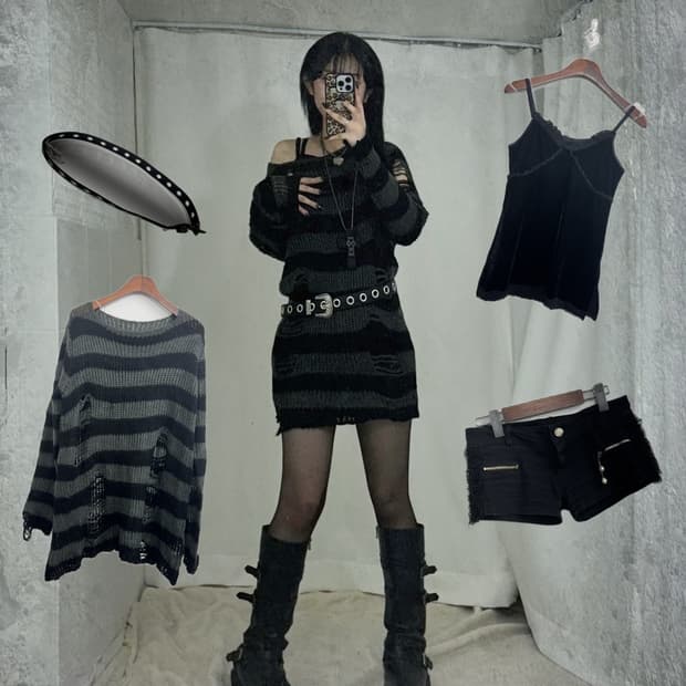 그런지 데미지 펑크 스트라이프단가라 코디세트