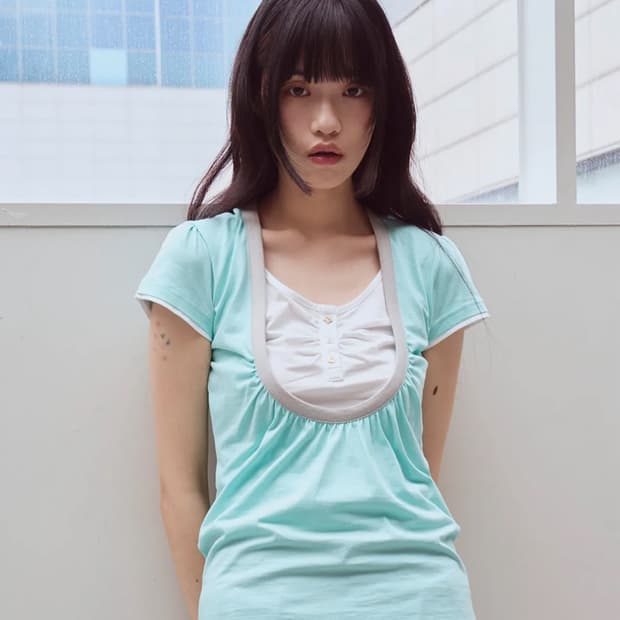 Shirring U neck T-shirts, Mint 오피쉬 셔링 유넥