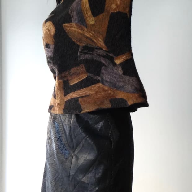 Leaf pattern moc neck knit / brown