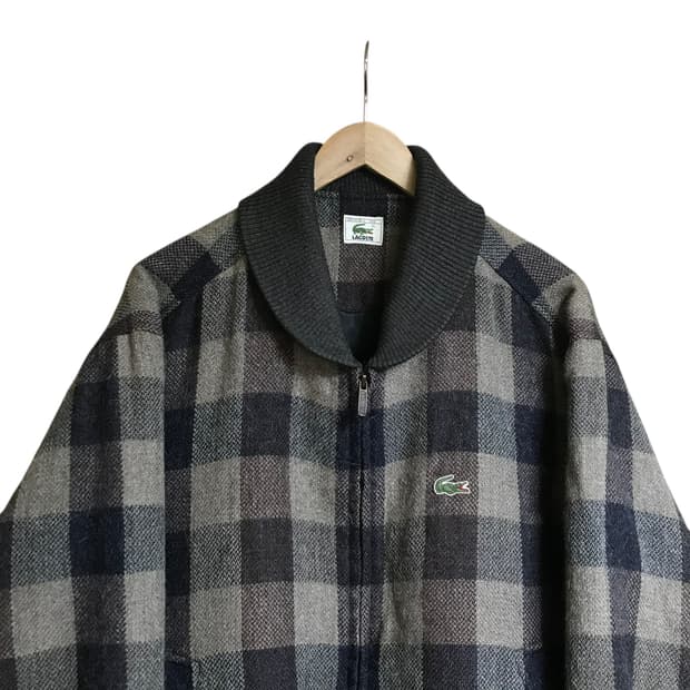 라코스테 모직 체크 반누빔 블루종자켓