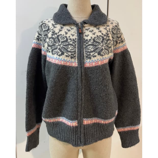 노르딕 패턴 울 니트 가디건 그레이 