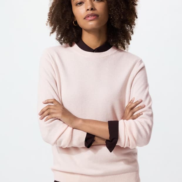 유니클로 캐시미어 100 여성 크루넥 스웨터 핑크