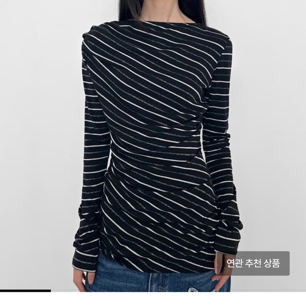 폴리수엠 STRIPE RUCHED LONG JERSEY [BLACK]