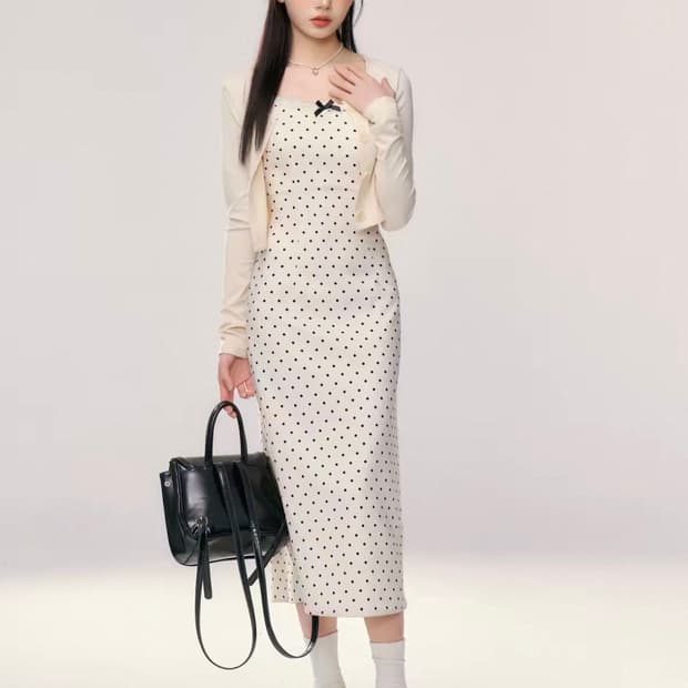 grl 그레일 히메갸루가디건 캡내장 원피스 도트 레이스 리본 원피스 세트