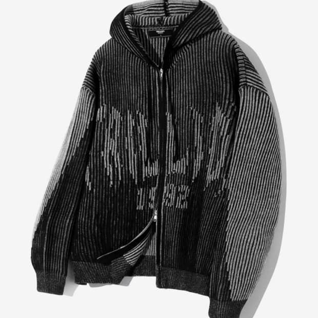 트릴리온 워셔블 투 톤 후드 집업 그래픽 니트 (BLACK)