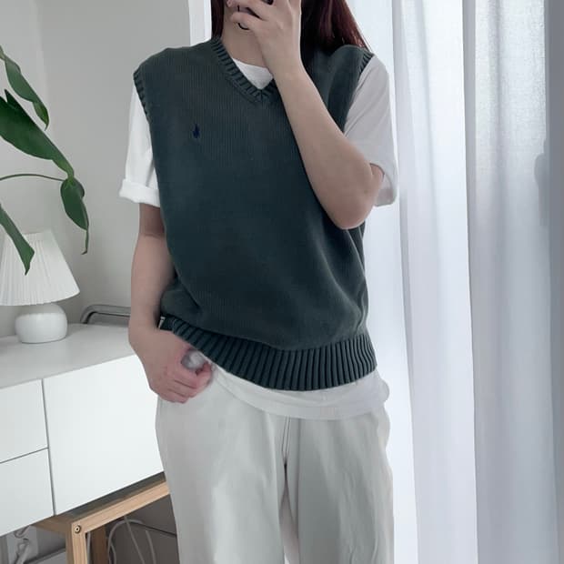 폴로 딥그린 / 네이비포니 꽈배기 니트조끼 [ 100 ]