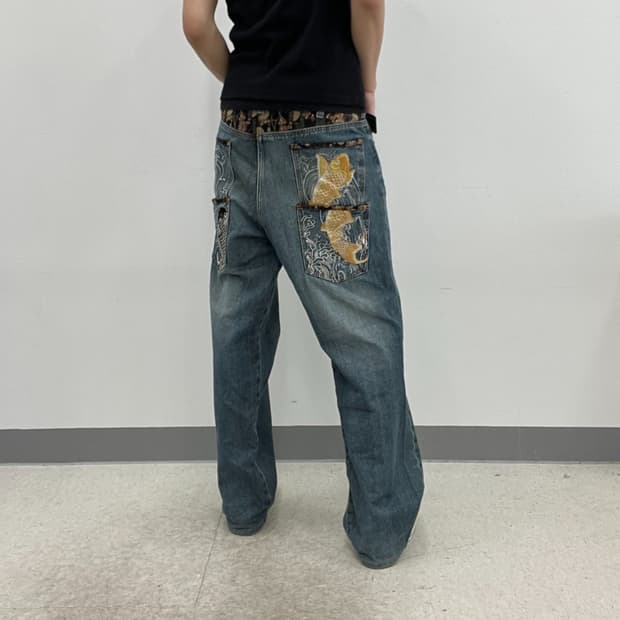 jpn vtg 도미네이트 오리엔탈 와이드 데님 팬츠