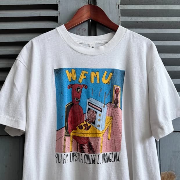 [M]90's USA 빈티지 WFMU 카툰 프린팅 티셔츠