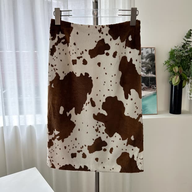 Cow printed fur skirt