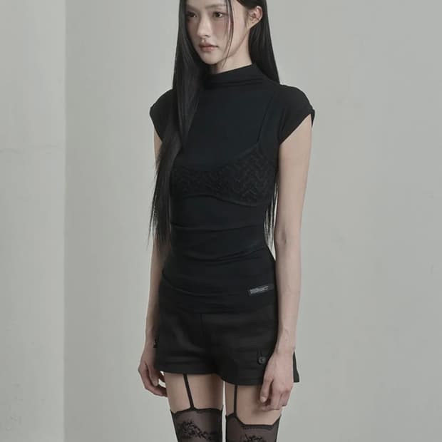 이네기 Lace Bustier Half Neck Top (black)
