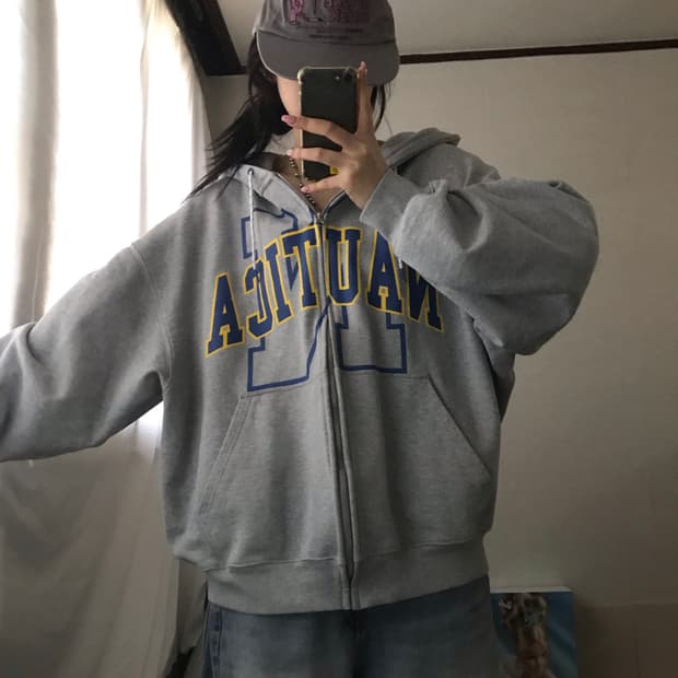 노티카 그레이 오버핏 후드집업