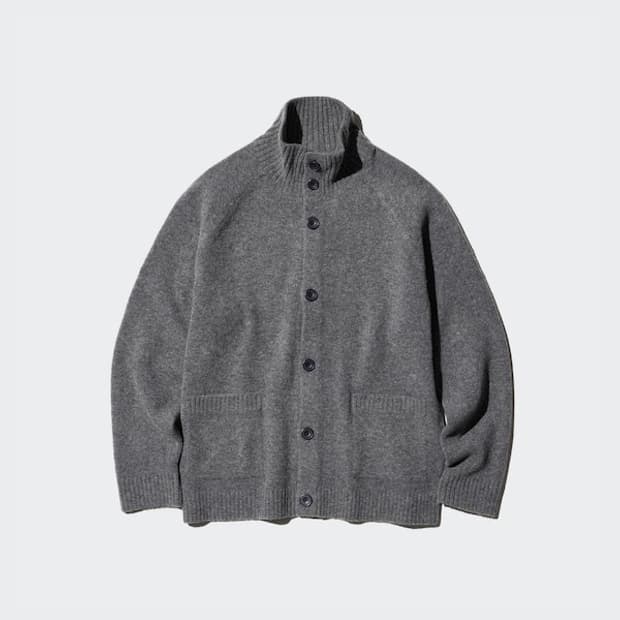 유니클로 수플레얀 가디건 다크 그레이 M