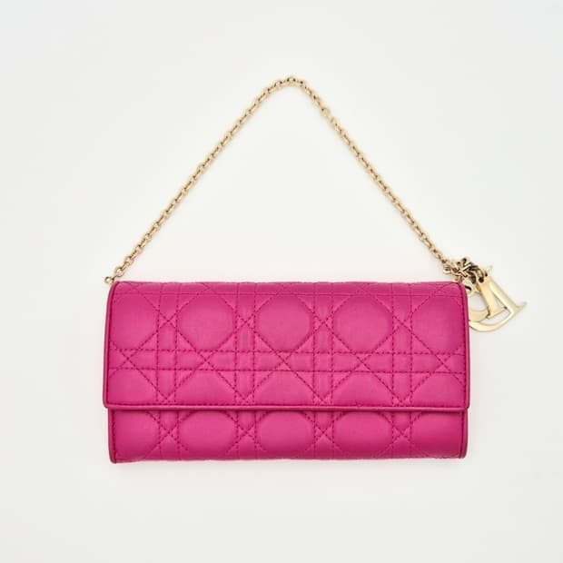 디올 레이디 디올 까나쥬 핑크 체인 장지갑