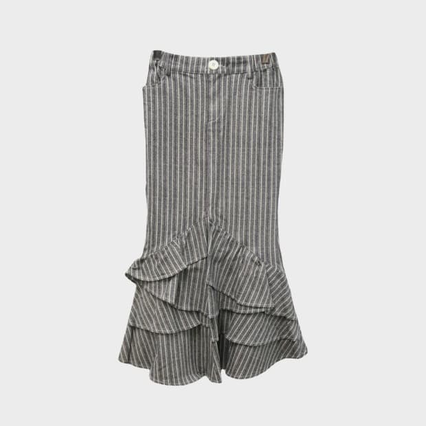 CANDAY 스트라이프 머메이드 프릴 롱스커트 62412