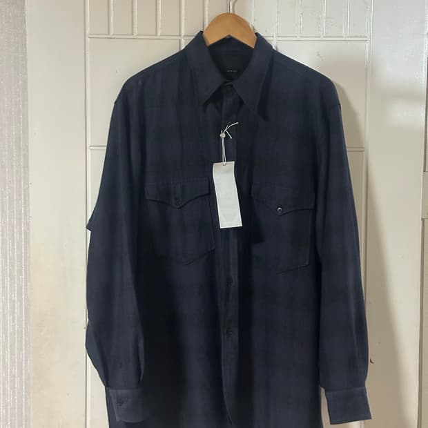 코모리 울실크 체크 셔츠 (navy, 3)