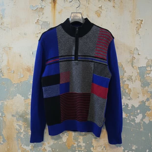 Zishen Homme 남성 배색 반집업 니트 95