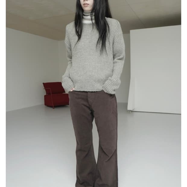 애프터먼데이 warm boots-cut cotton pants brown