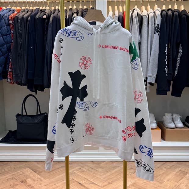 XL사이즈 / 크롬하츠 스텐실 멀티로고 후드티 화이트