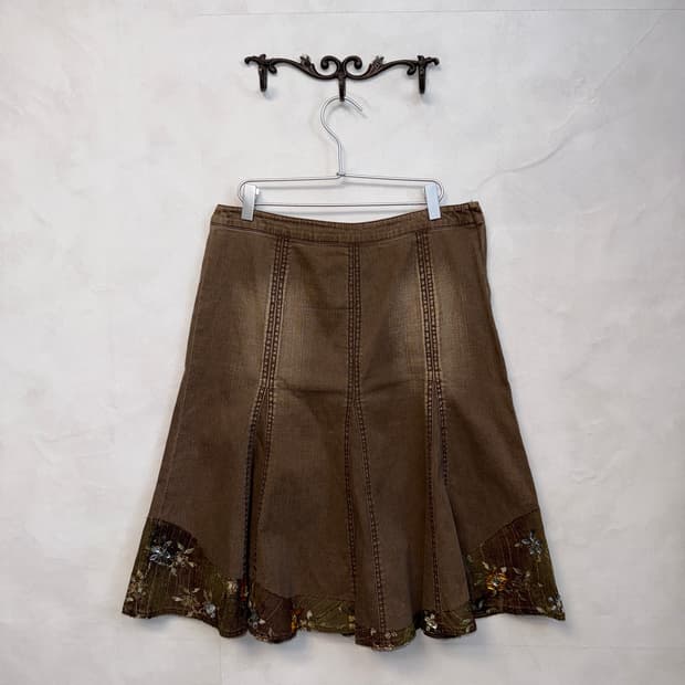 Washing brown denim fairy lace beads sk
