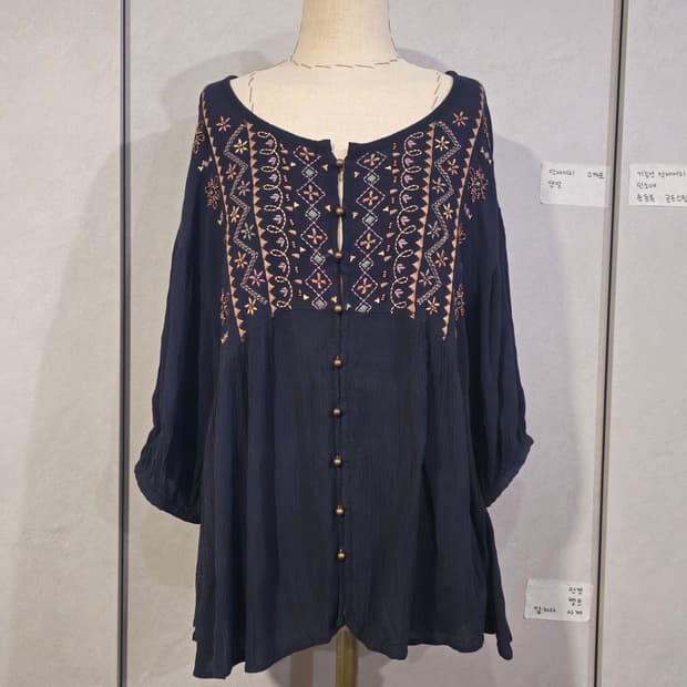 [w closet] 일본 빈티지 에스닉 루즈핏 헨리넥 셔츠