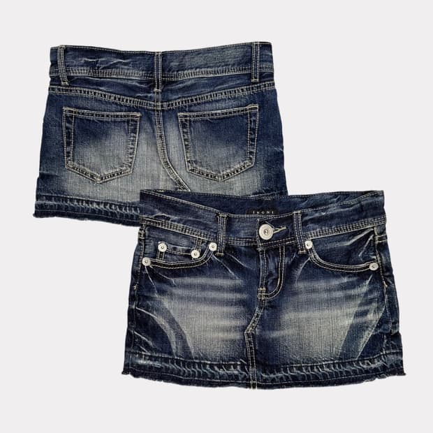 navy fade low-rise denim skirt