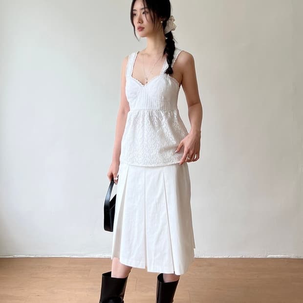 오아엔스 pleats cotton midi skirt