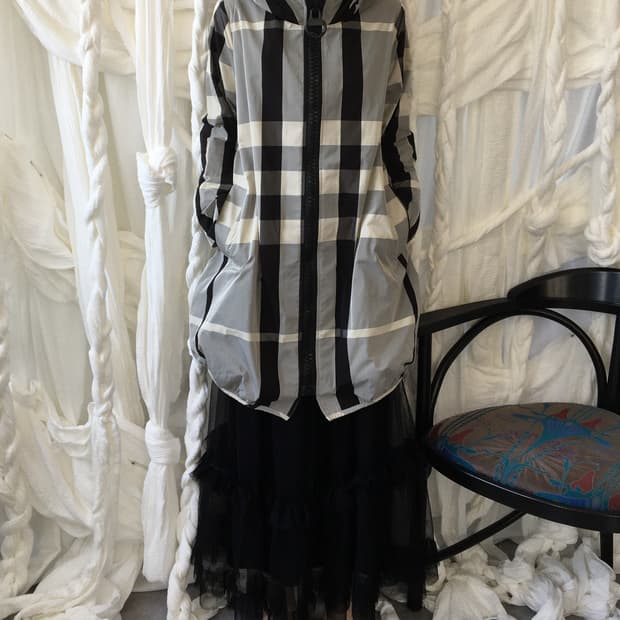 Check pattern balloon fit hood long jack