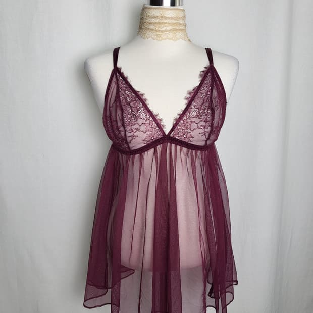 빈티지 버건디 시스루 슬립 원피스