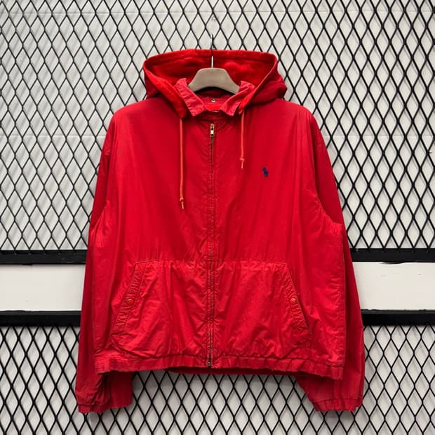 00s 폴로 랄프로렌 린넨 후드 트랙자켓 안감 플리스 디테일 레드