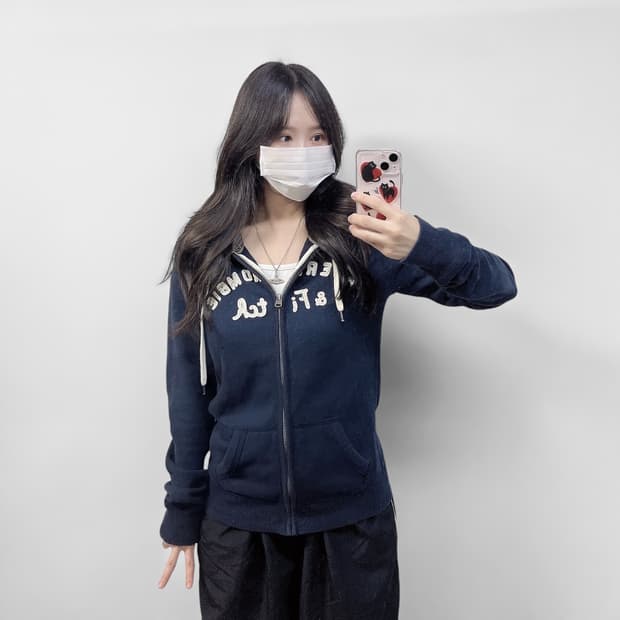아베크롬비 아치 로고 후드집업 네이비