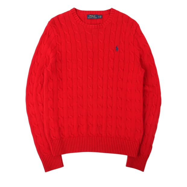 폴로 랄프로렌 레드 코튼 케이블 니트 스웨터