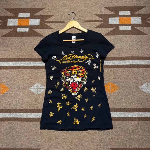 Ed Hardy 크리스챤 오디거 타이거그래픽 스키니 반팔 M