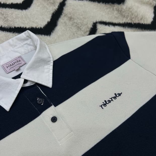 로라로라 스트라이프 카라 긴팔/네이비아이보리