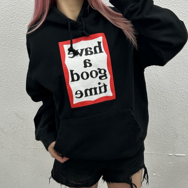 해브어굿타임 센터로고 블랙 후드 XL