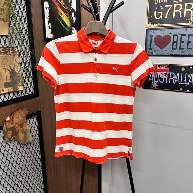 PUMA, Orange red Striped Polo PK Shirt