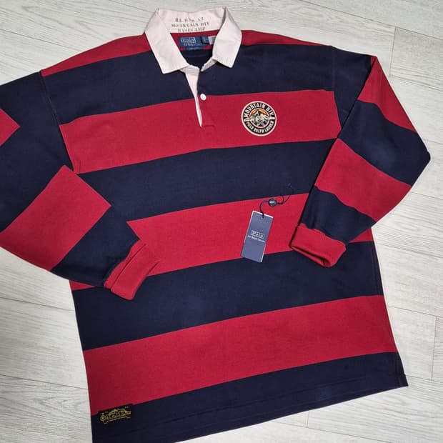 폴로 랄프로렌 빈티지핏 마운틴 패치 스트라이프 럭비 티셔츠