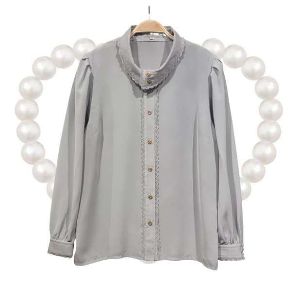 일본 빈티지 로판 하이넥 레이스 블라우스