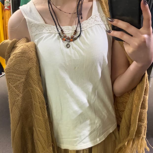 L)Japanese vintage 여성 레이스 아이보리 나시(이염)