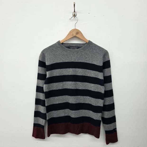 타미힐피거 스트라이프 패턴 니트 여L