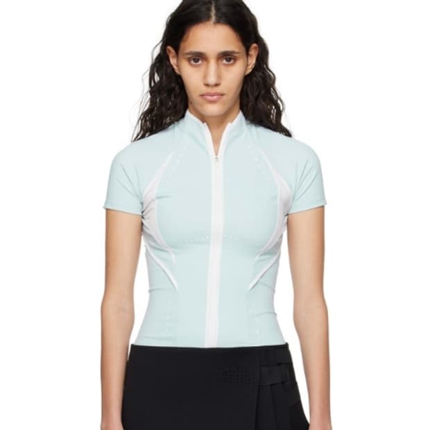 혜인서 슬래시드 집 탑 반팔 집업 셔츠 블루 사이즈2 새상품