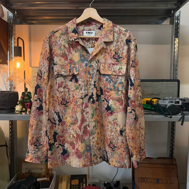 YMC 비스코스 혼방 플로럴 오픈 카라 셔츠
